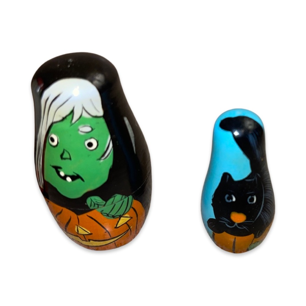 Vintage Hand Painted Witch Nesting Dolls: 5 Piece Halloween Decor Set: Rare - Picture 5 of 5